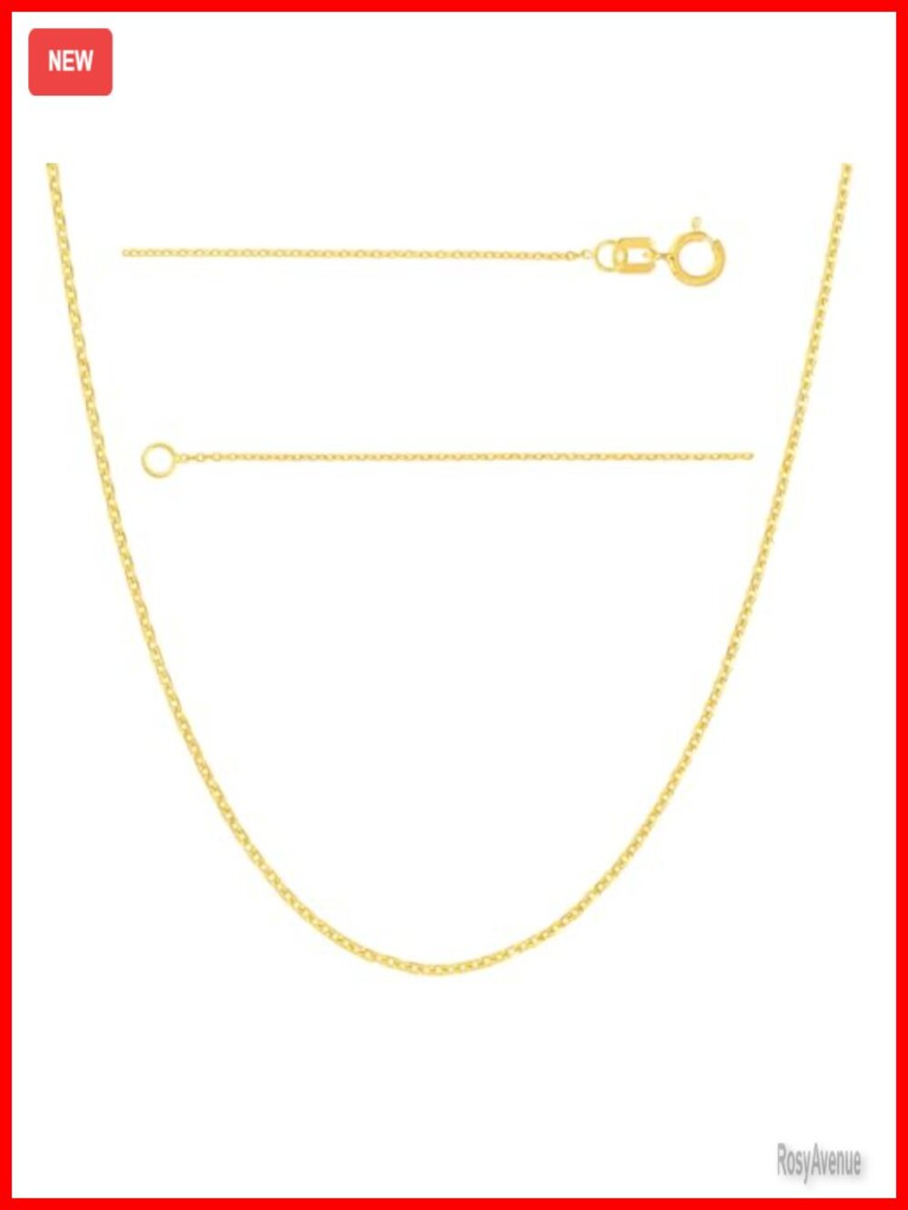 14K Solid Yellow Gold Cable Chain Necklace Spring Ring Clasp 20 Inch